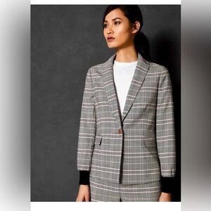 Ted Baker Kimm Contrast Ribbed Cuff Plaid Blazer Jacket Size 3